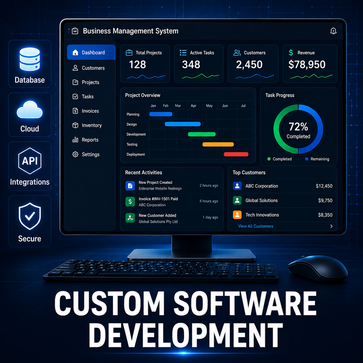 Development services for custom software mobile apps and web platforms